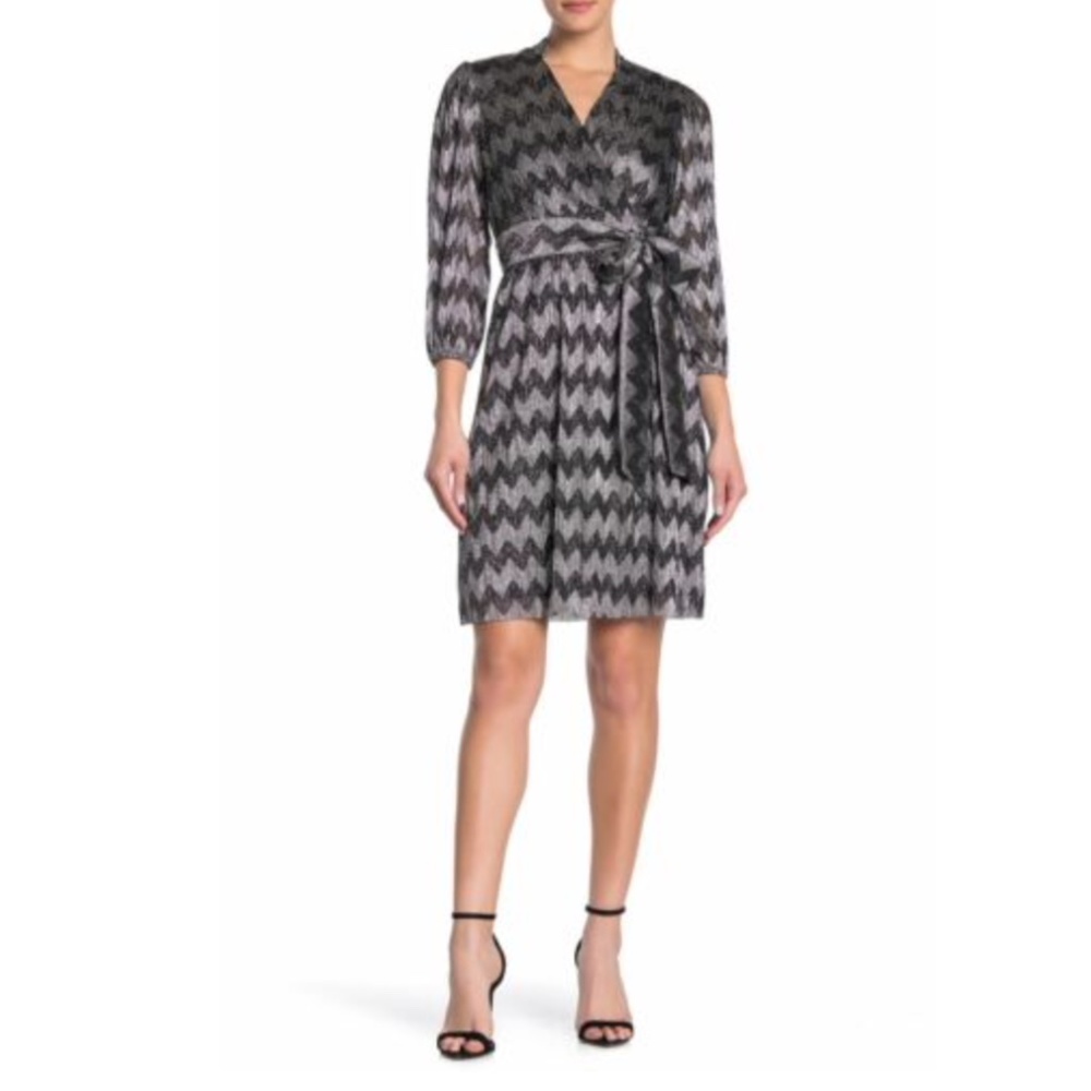 Eliza J Metallic Chevron Faux Wrap Dress